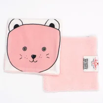 2 lingettes lavables Chat rose en bambou/coton