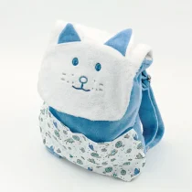 Sac à dos chat blanc en bambou/coton doublé de coton Oeko-Tex. Fermeture des poches aimantée.