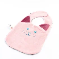 Bavoir brodé Chat en éponge bambou/coton