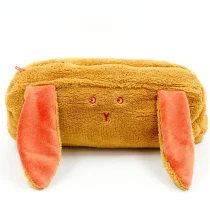 Trousse moutarde brodée Lapin en bambou/coton doublée de coton Oeko-Tex déperlant